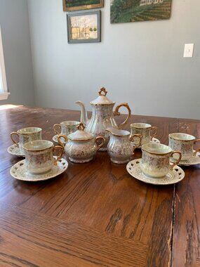 Vintage Fresh China 17 Piece Iridescent Tea Set Gold Trim Hand Painted Japan-BEA
